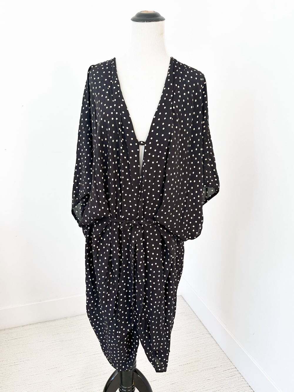 MALIA MILLS Polka Dot Size XS/S Black/White Caftan Cover-Up Eurosummer Vacation